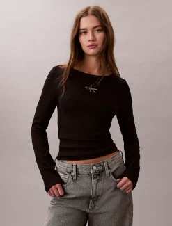 Calvin Klein Monologo T-Shirt mit U-Ausschnitt^Damen T-shirts & Tops