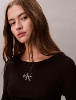 Calvin Klein Monologo T-Shirt mit U-Ausschnitt^Damen T-shirts & Tops