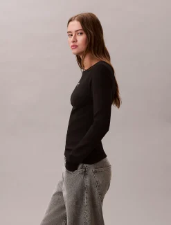 Calvin Klein Monologo T-Shirt mit U-Ausschnitt^Damen T-shirts & Tops