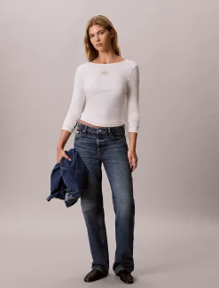 Calvin Klein Monologo T-Shirt mit U-Ausschnitt^Damen T-shirts & Tops