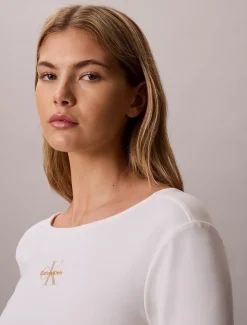 Calvin Klein Monologo T-Shirt mit U-Ausschnitt^Damen T-shirts & Tops