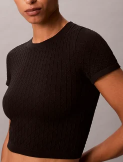 Calvin Klein Nahtloses Pyjama-Top mit geripptem Emblem^Damen Nachtwäsche & Loungewear