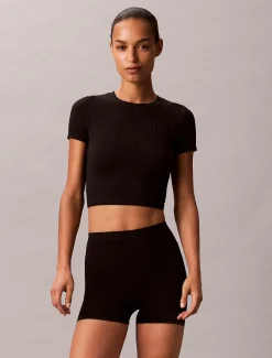 Calvin Klein Nahtloses Pyjama-Top mit geripptem Emblem^Damen Nachtwäsche & Loungewear