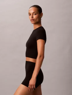 Calvin Klein Nahtloses Pyjama-Top mit geripptem Emblem^Damen Nachtwäsche & Loungewear