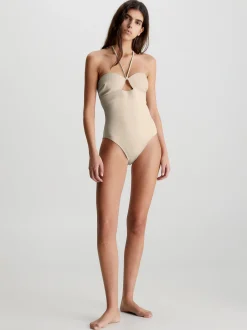 Calvin Klein Neckholder-Badeanzug – Structured^Damen BademodeFrisch Eingetroffen