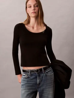 Calvin Klein Oberteil mit U-Ausschnitt^Damen T-shirts & Tops