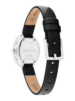 Calvin Klein Ovalförmige Uhr mit Kristallen und Lederarmband^Damen Uhren & Schmuck