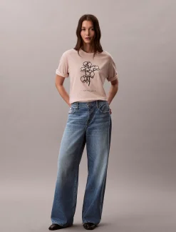 Calvin Klein Oversized T-Shirt mit floraler Applikation^Damen T-shirts & Tops