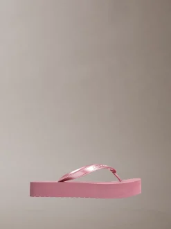 Calvin Klein Perlmuttfarbene Plateau-Flip-Flops^Damen Slippers|SandalenFrisch Eingetroffen