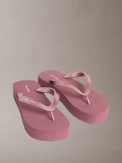 Calvin Klein Perlmuttfarbene Plateau-Flip-Flops^Damen Slippers|SandalenFrisch Eingetroffen