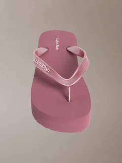 Calvin Klein Perlmuttfarbene Plateau-Flip-Flops^Damen Slippers|SandalenFrisch Eingetroffen