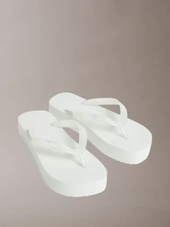Calvin Klein Perlmuttfarbene Plateau-Flip-Flops^Damen Slippers|SandalenFrisch Eingetroffen