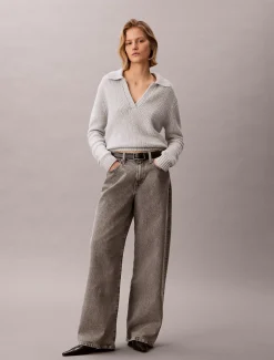 Calvin Klein Polo-Pullover aus Bouclé-Merinowolle^Damen Strickdesigns