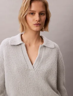 Calvin Klein Polo-Pullover aus Bouclé-Merinowolle^Damen Strickdesigns