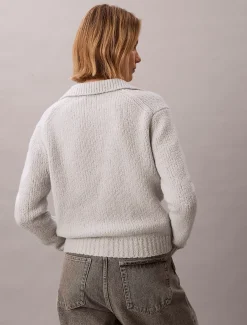Calvin Klein Polo-Pullover aus Bouclé-Merinowolle^Damen Strickdesigns