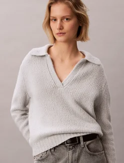 Calvin Klein Polo-Pullover aus Bouclé-Merinowolle^Damen Strickdesigns
