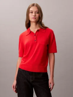 Calvin Klein Polo-Pullover aus Merinowolle^Damen Strickdesigns