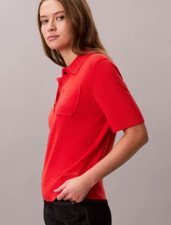 Calvin Klein Polo-Pullover aus Merinowolle^Damen Strickdesigns