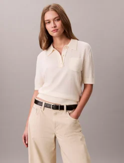Calvin Klein Polo-Pullover aus Merinowolle^Damen Strickdesigns