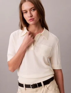 Calvin Klein Polo-Pullover aus Merinowolle^Damen Strickdesigns