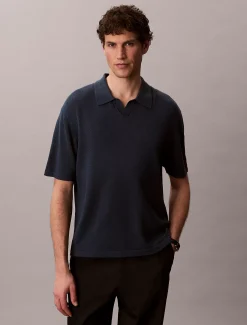 Calvin Klein Poloshirt aus Leinen-Mix mit offenem Kragen^Herren Strickdesigns