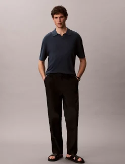 Calvin Klein Poloshirt aus Leinen-Mix mit offenem Kragen^Herren Strickdesigns
