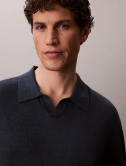 Calvin Klein Poloshirt aus Leinen-Mix mit offenem Kragen^Herren Strickdesigns
