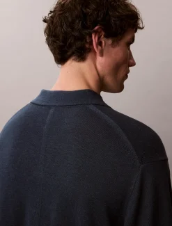 Calvin Klein Poloshirt aus Leinen-Mix mit offenem Kragen^Herren Strickdesigns