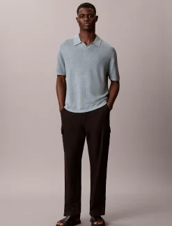 Calvin Klein Poloshirt aus Leinen-Mix mit offenem Kragen^Herren Strickdesigns