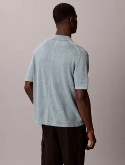 Calvin Klein Poloshirt aus Leinen-Mix mit offenem Kragen^Herren Strickdesigns