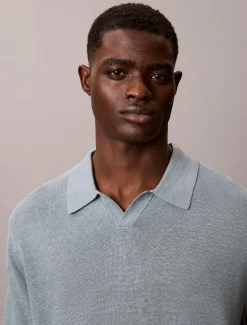 Calvin Klein Poloshirt aus Leinen-Mix mit offenem Kragen^Herren Strickdesigns