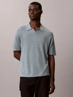 Calvin Klein Poloshirt aus Leinen-Mix mit offenem Kragen^Herren Strickdesigns