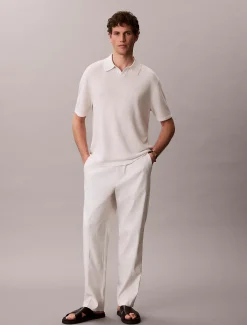Calvin Klein Poloshirt aus Leinen-Mix mit offenem Kragen^Herren Strickdesigns