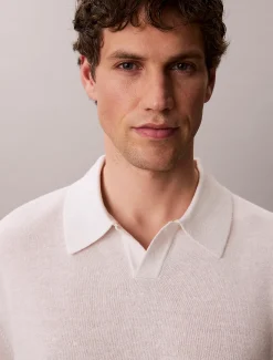 Calvin Klein Poloshirt aus Leinen-Mix mit offenem Kragen^Herren Strickdesigns