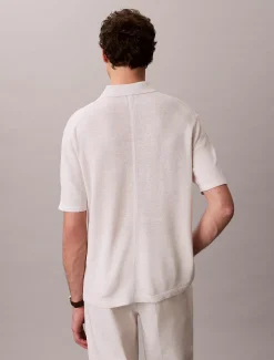 Calvin Klein Poloshirt aus Leinen-Mix mit offenem Kragen^Herren Strickdesigns