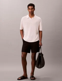 Calvin Klein Poloshirt aus Leinen-Mix mit offenem Kragen^Herren Strickdesigns