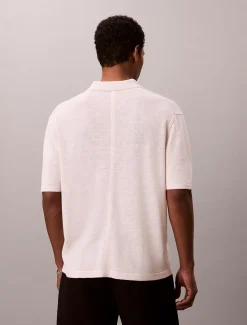 Calvin Klein Poloshirt aus Leinen-Mix mit offenem Kragen^Herren Strickdesigns