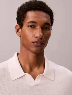 Calvin Klein Poloshirt aus Leinen-Mix mit offenem Kragen^Herren Strickdesigns