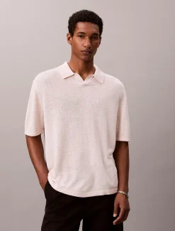 Calvin Klein Poloshirt aus Leinen-Mix mit offenem Kragen^Herren Strickdesigns