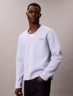 Calvin Klein Pullover aus gekochter Merinowolle mit V-Ausschnitt^Herren Strickdesigns