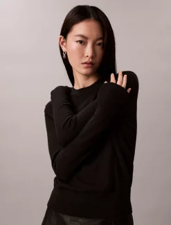 Calvin Klein Pullover aus Merinowolle mit Rundhalsausschnitt^Damen Strickdesigns