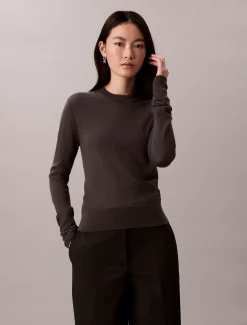Calvin Klein Pullover aus Merinowolle mit Rundhalsausschnitt^Damen Strickdesigns