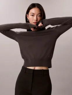 Calvin Klein Pullover aus Merinowolle mit Rundhalsausschnitt^Damen Strickdesigns