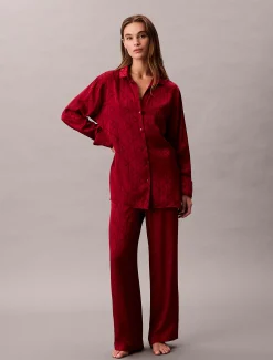 Calvin Klein Pyjama-Hemd mit Satin-Glanz und Print^Damen Dessous|Nachtwäsche & Loungewear