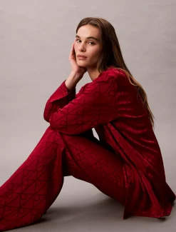 Calvin Klein Pyjama-Hemd mit Satin-Glanz und Print^Damen Dessous|Nachtwäsche & Loungewear