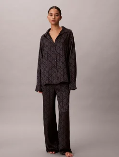 Calvin Klein Pyjama-Hose mit Satin-Glanz und Print^Damen Dessous|Nachtwäsche & Loungewear