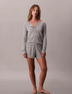 Calvin Klein Pyjama-Top mit langen Ärmeln und Waffelstruktur^Damen Nachtwäsche & Loungewear