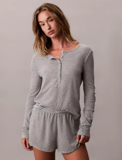 Calvin Klein Pyjama-Top mit langen Ärmeln und Waffelstruktur^Damen Nachtwäsche & Loungewear