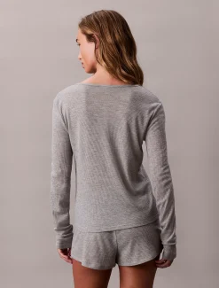 Calvin Klein Pyjama-Top mit langen Ärmeln und Waffelstruktur^Damen Nachtwäsche & Loungewear
