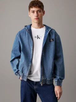 Calvin Klein Reißverschlussjacke aus Denim mit Kapuze^Herren Jeansjacken|JackenFrisch Eingetroffen